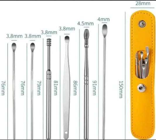 6-Piece Stainless Steel Ear Wax Removal Kit – Professional Ear Cleaning Tools with Storage Case | Reusable Ear Pick Set