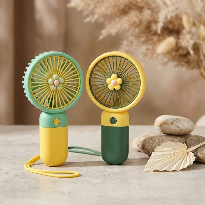 Portable Mini Handheld Fan ā Rechargeable Personal Cooling Fan with Cute Flower Design & Wrist Strap