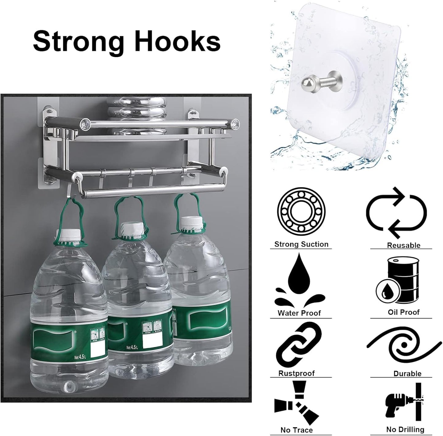5 PEC No-Drill Adhesive Wall Hook โ Heavy Duty Acrylic Towel, Robe & Bathroom Hanger