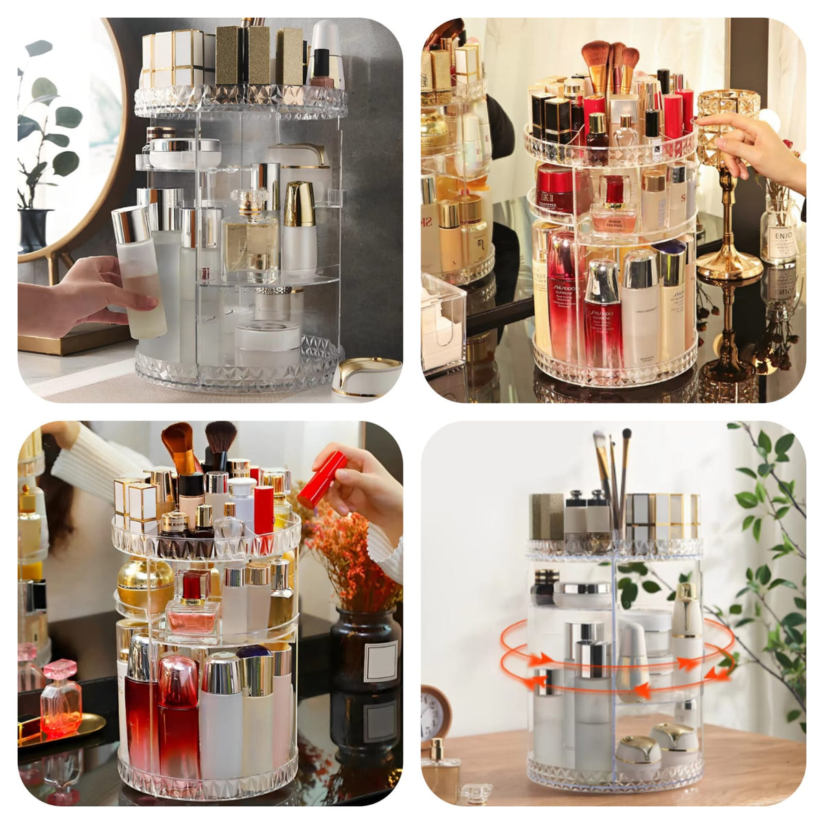 360° Rotating Makeup Organizer – 2-Tier Clear Skincare & Cosmetic Storage Carousel Tray