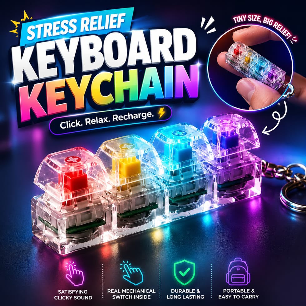 Stress Relief Mini Keyboard Keychain (RGB Backlit)