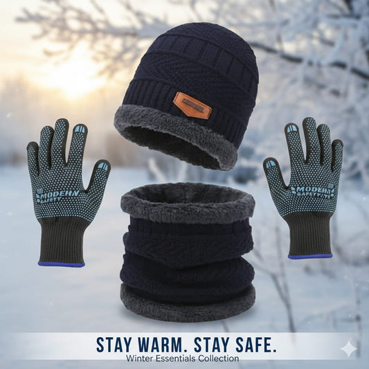 3PCS Winter Beanie Hat, Neck Warmer & Thermal Touchscreen Gloves Set | Fleece Lined Cold Weather Winter Accessories for Men & Women