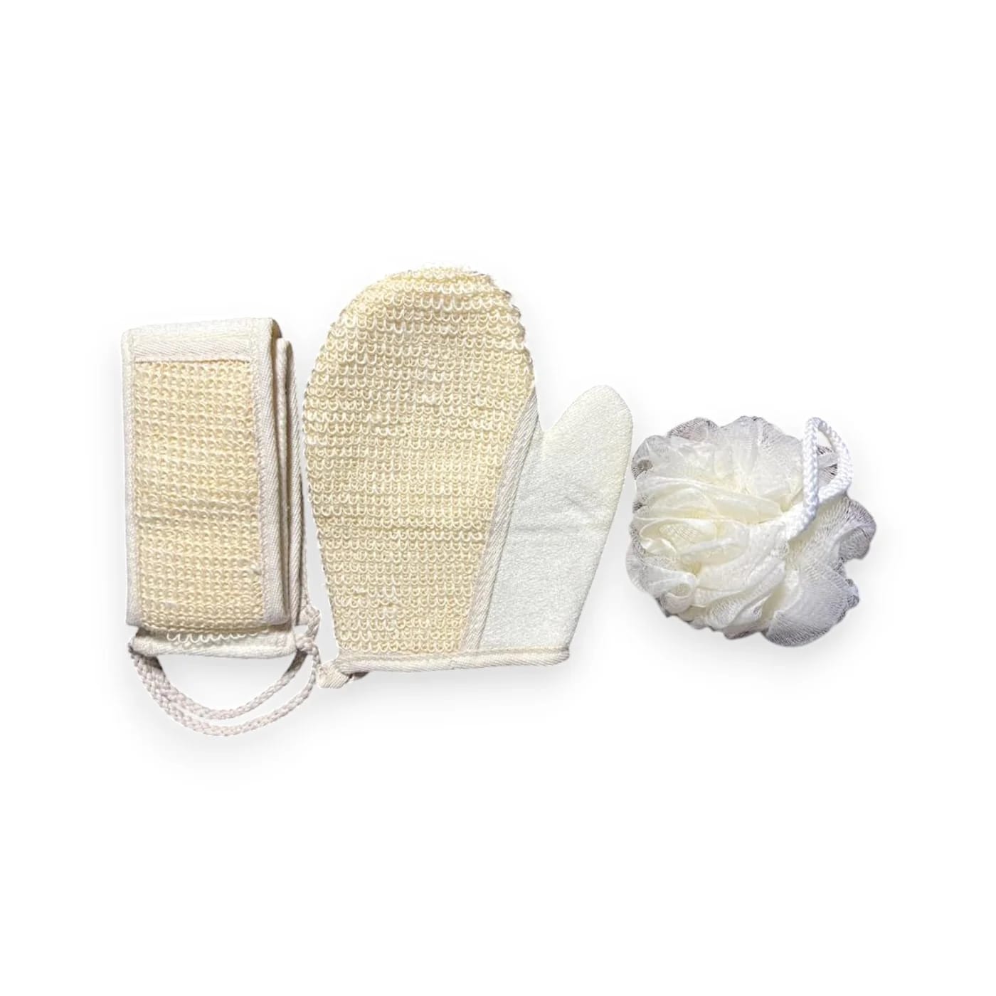 3-Piece Exfoliating Bath Set | Back Scrubber, Bath Glove & Loofah | Deep Cleansing Body Care Kit