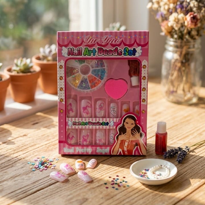 Kids Nail Art Beads Set – DIY Nail Decoration Kit for Girls | Creative Beauty Play Set