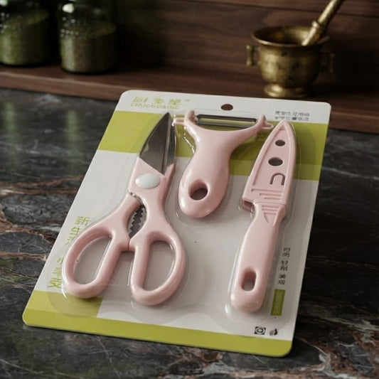 3-Piece Kitchen Knife, Peeler & Scissors Set | Stainless Steel Multi-Purpose Kitchen Tool Kit