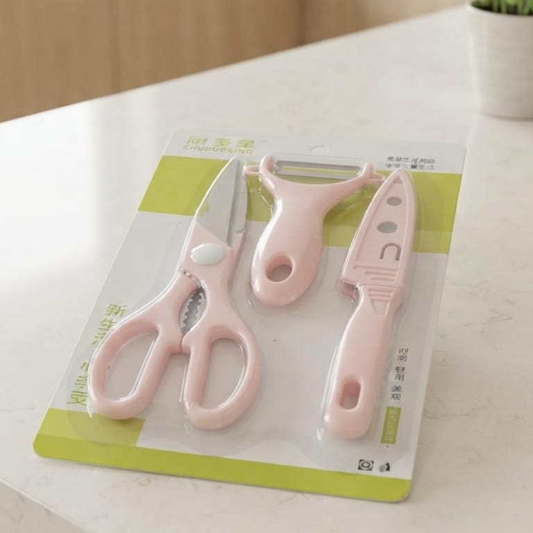 3-Piece Kitchen Knife, Peeler & Scissors Set | Stainless Steel Multi-Purpose Kitchen Tool Kit