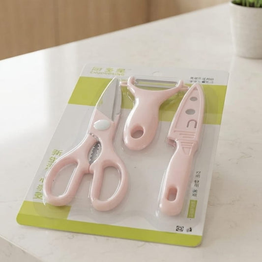 3-Piece Kitchen Knife, Peeler & Scissors Set | Stainless Steel Multi-Purpose Kitchen Tool Kit