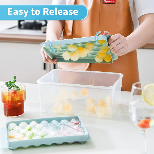 Silicone Ice Ball Maker Tray with Storage Box | Round Ice Cube Mold with Lid | 33 Ice Balls