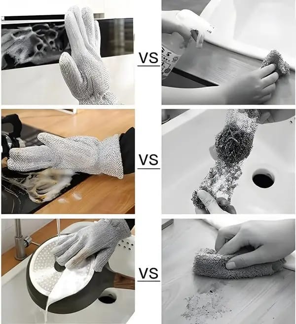 Reusable Wire Dishwashing Gloves – Heavy Duty Metal Mesh Cleaning Gloves for Pots, Pans, Kitchen, BBQ Grill & Tough Stains
