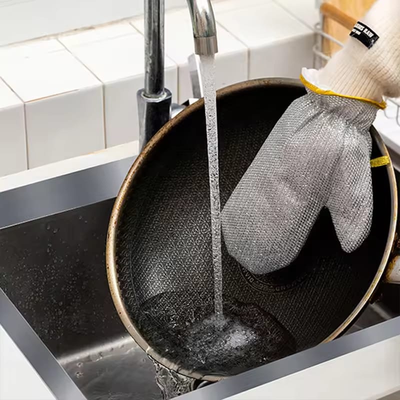 Reusable Wire Dishwashing Gloves – Heavy Duty Metal Mesh Cleaning Gloves for Pots, Pans, Kitchen, BBQ Grill & Tough Stains