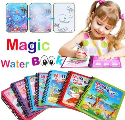 Magic Water Coloring Book for Kids – Reusable Mess-Free Water Paint Drawing Book with Magic Pen | Educational Activity Toy