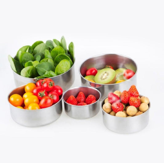 5-Piece Stainless Steel Food Storage Container Set with Lids – Airtight Kitchen Storage Bowls for Meal Prep, Leftovers & Food Preservation