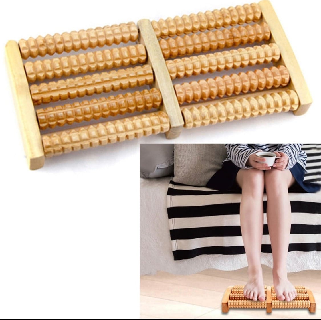 Wooden Foot Roller Massager – Manual Reflexology Foot Massage Roller for Relaxation