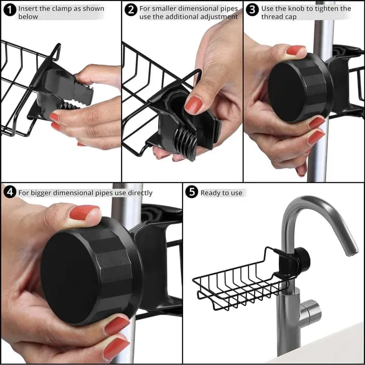 Adjustable Sink Caddy Clamp – Kitchen Faucet Sponge & Dish Soap Holder Organizer