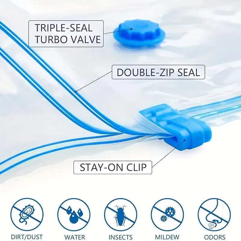 Reusable Vacuum Storage Bags with Hand Pump – Space Saving Compression Bags for Clothes & Bedding