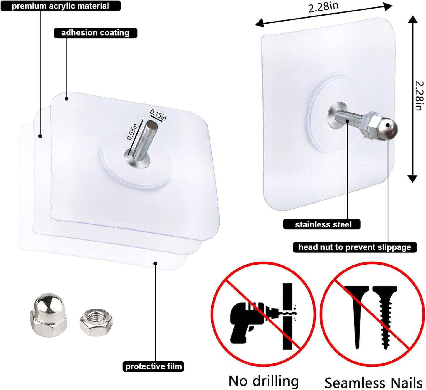5 PEC No-Drill Adhesive Wall Hook – Heavy Duty Acrylic Towel, Robe & Bathroom Hanger