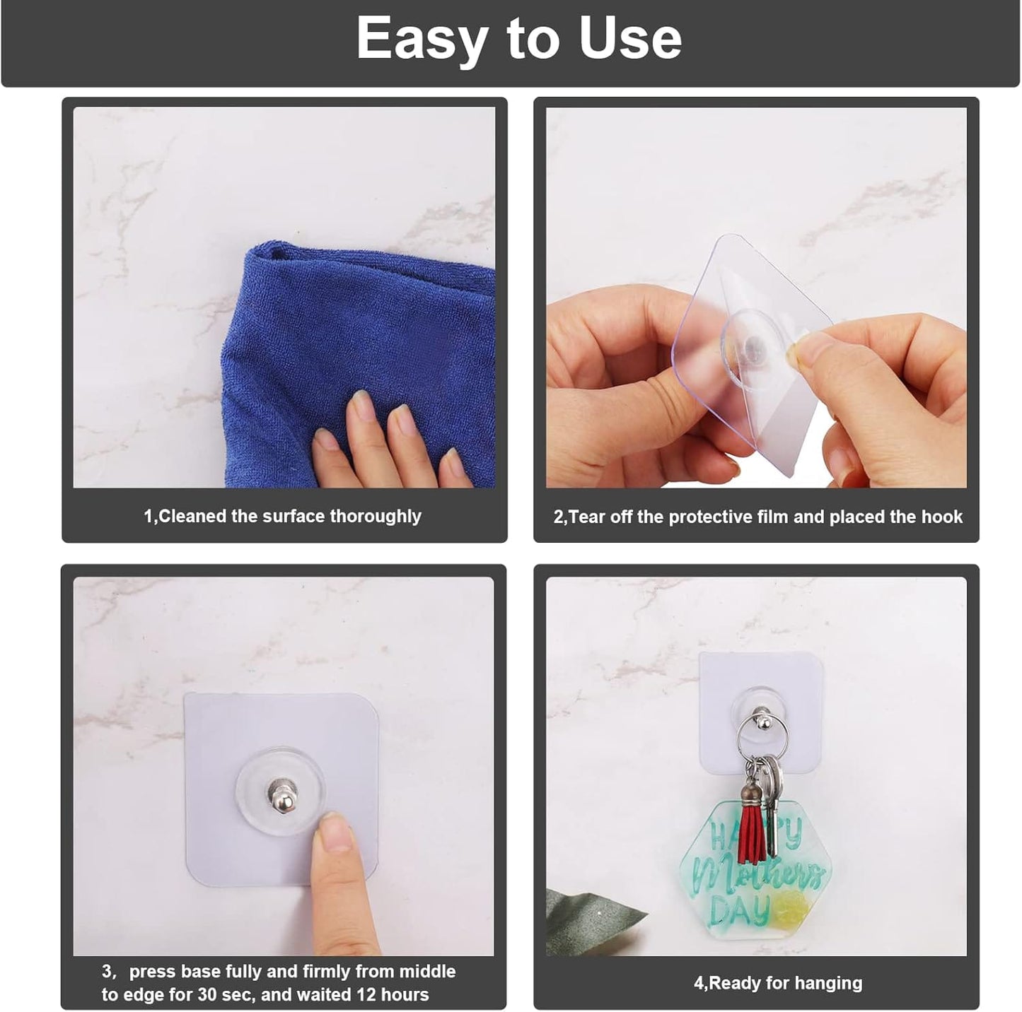 5 PEC No-Drill Adhesive Wall Hook – Heavy Duty Acrylic Towel, Robe & Bathroom Hanger