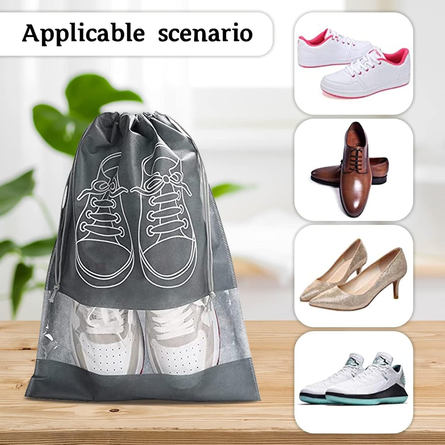 Reusable Shoe Storage Bag with Drawstring – Dustproof Travel Shoe Organizer with Clear Window