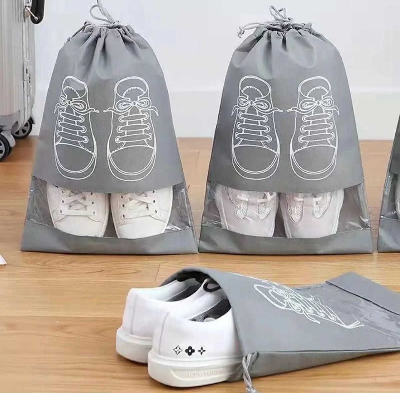 Reusable Shoe Storage Bag with Drawstring – Dustproof Travel Shoe Organizer with Clear Window