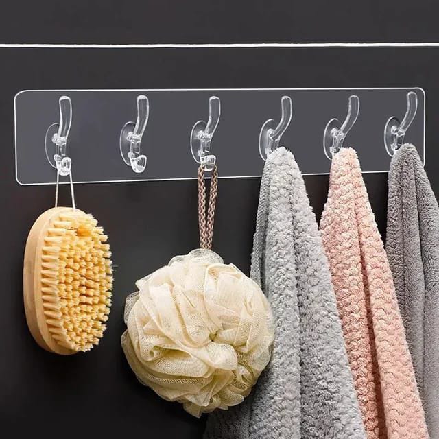 Self Adhesive Wall Hooks – 6 Pack Transparent Hooks for Bathroom, Kitchen & Home Organization