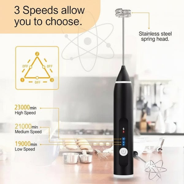 2-in-1 Rechargeable Milk Frother & Coffee Beater – Electric Handheld Egg Whisk with 2 Attachments