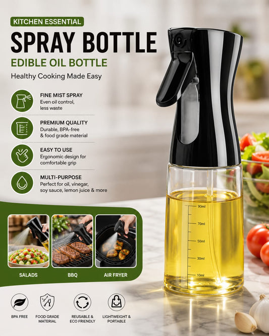 Oil Sprayer Bottle for Cooking – 90ml Fine Mist Spray Bottle | Refillable Kitchen Oil Dispenser for Air Fryer, BBQ & Salad