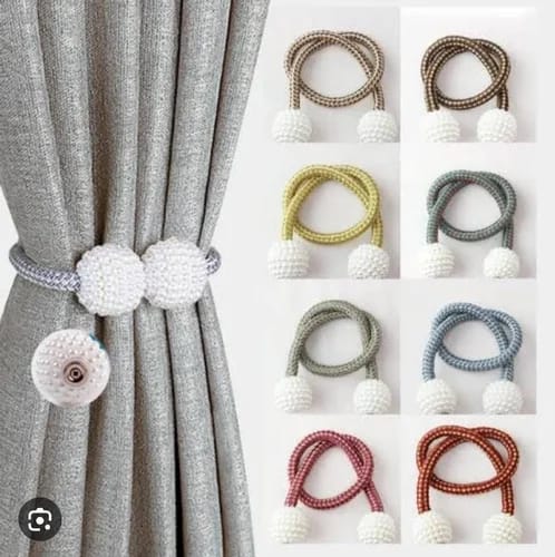 Magnetic Pearl Curtain Tiebacks – Decorative Crystal & Pearl Drape Holdback Clips (Pair / Set)