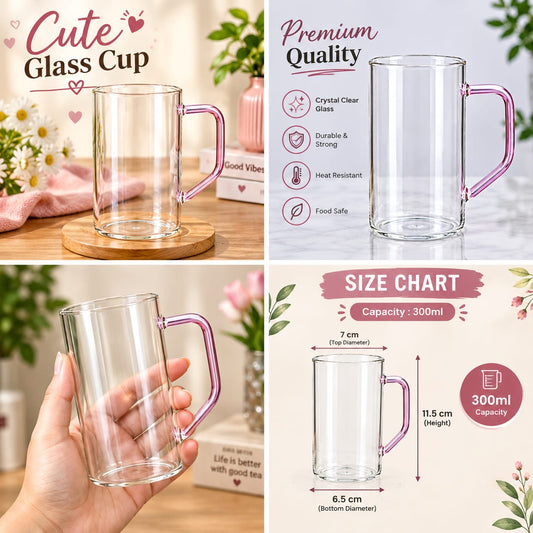 Cute Glass Cup with Straw & Lid (Aesthetic Coffee & Tea Mug)