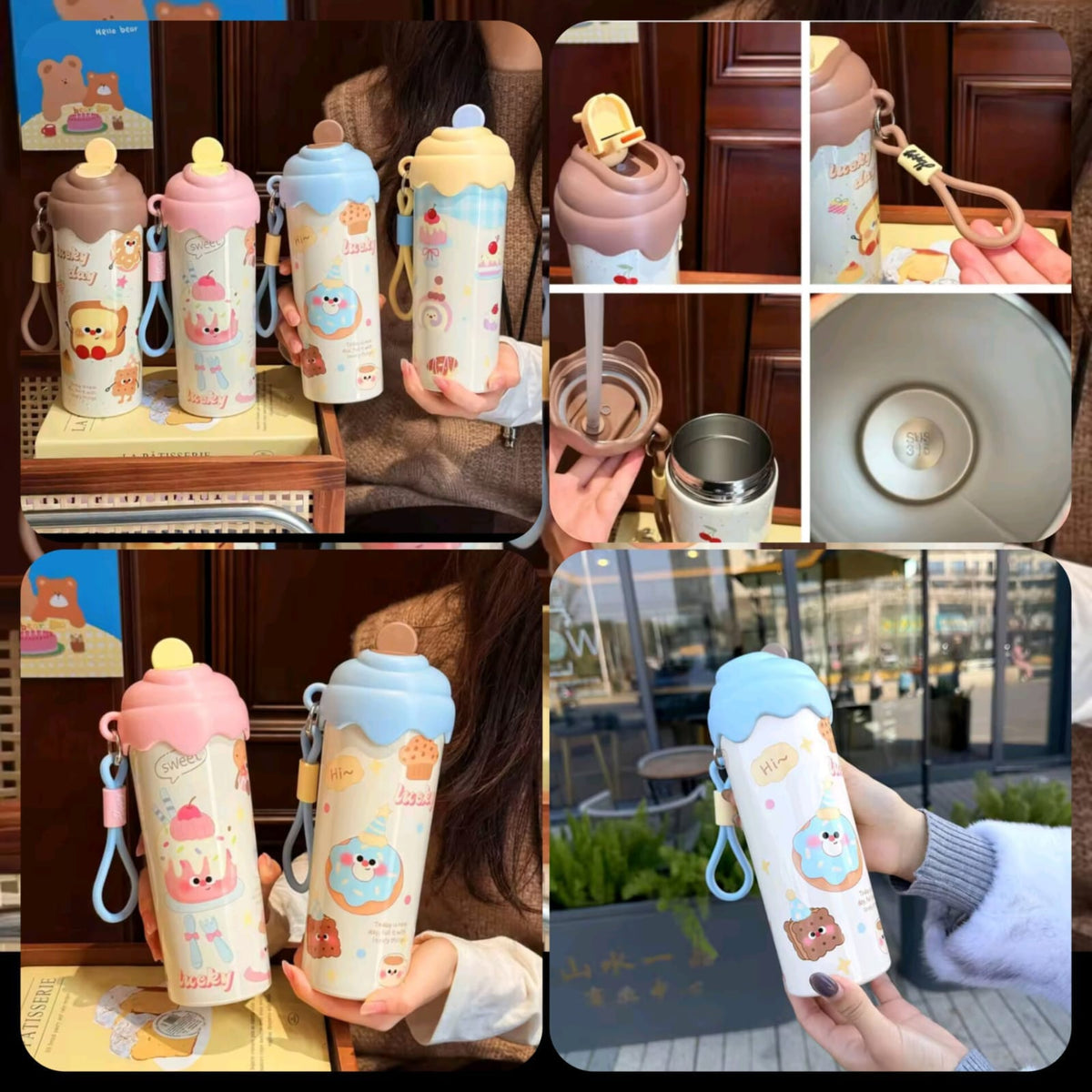 Portable Stainless Steel Cartoon Water Tumbler (Crossbody Strap Included)