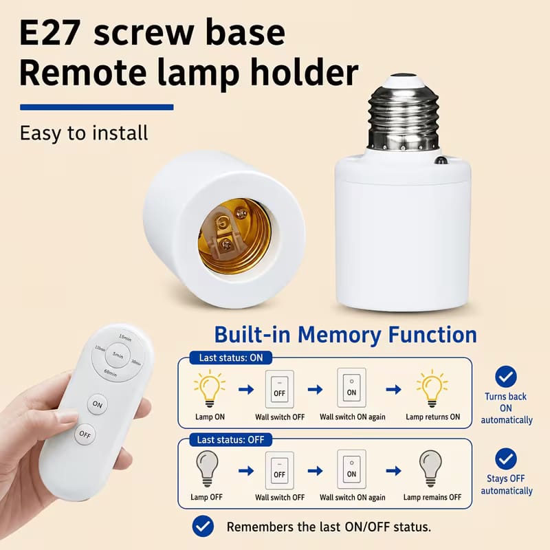 Smart Wireless Remote Control E27 Lamp Holder – Screw-In Light Bulb Socket Adapter