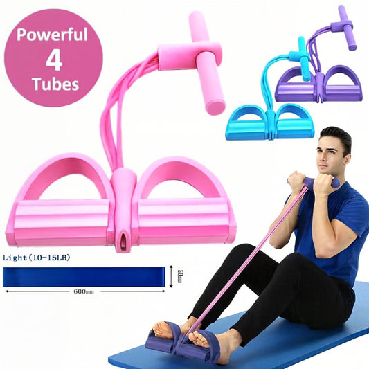 4-Tube Resistance Band Pedal Exerciser – Multi-Function Tension Rope for Home Workouts