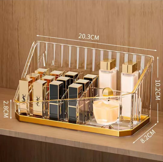 Luxury Clear Acrylic Makeup & Skincare Organizer Display Tray with Gold Accents