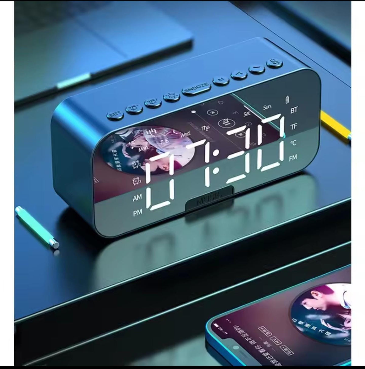 Smart Digital Alarm Clock with Wireless Bluetooth Speaker