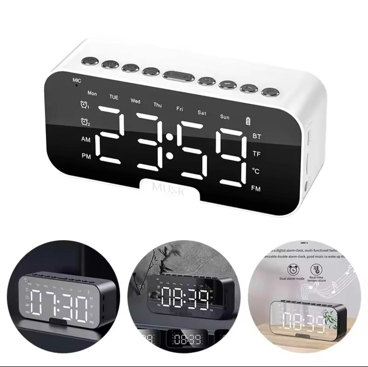 Smart Digital Alarm Clock with Wireless Bluetooth Speaker