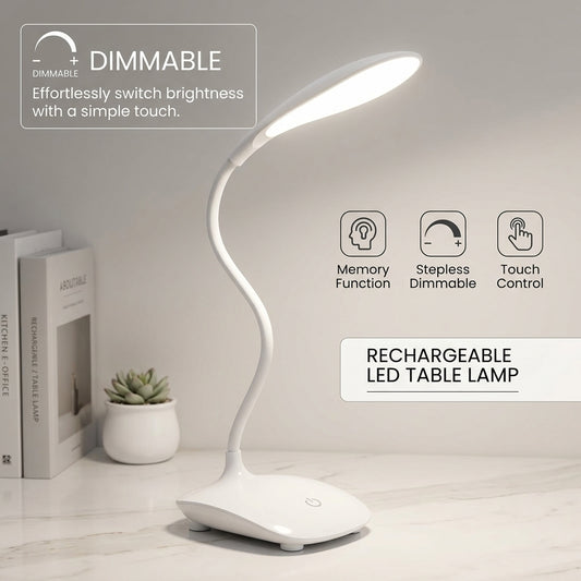 Rechargeable Dimmable LED Table Lamp – Touch Control Flexible Desk Light