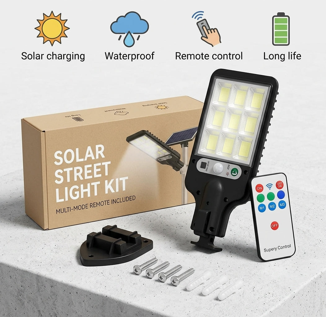 Outdoor Solar Street Light Kit – Waterproof LED Flood Light with Remote Control