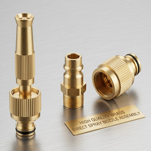 High-Pressure Brass Hose Nozzle & Quick-Connect Connector Set