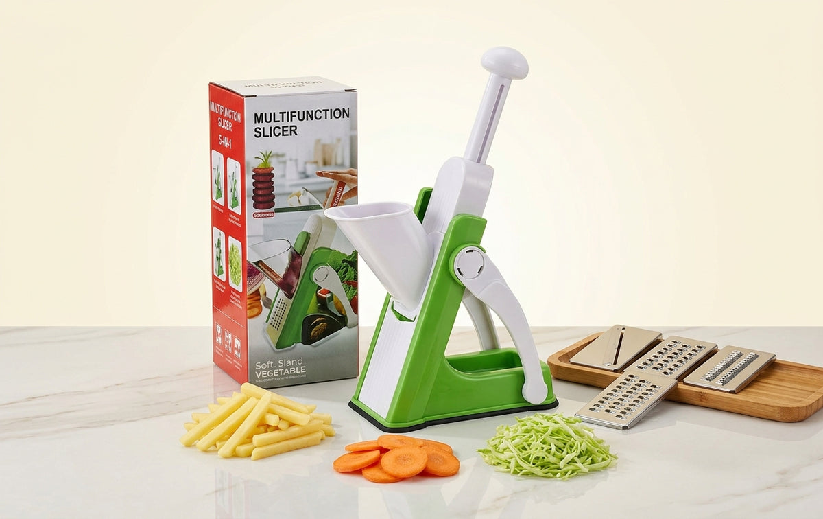 Multifunctional Rotary Drum Vegetable Slicer & Grater – Tabletop Mandoline Cutter & Shredder