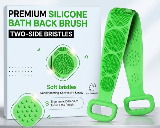Silicone Bath Back Scrubber – Dual-Sided Body Exfoliating Towel Brush with Handles